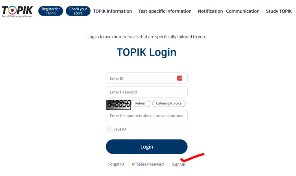 TOPIK registration Step-1